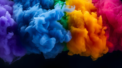 a close up of a rainbow of colored smoke on a black background Generative AI - obrazy, fototapety, plakaty