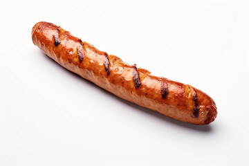 A grilled sausage on a white background