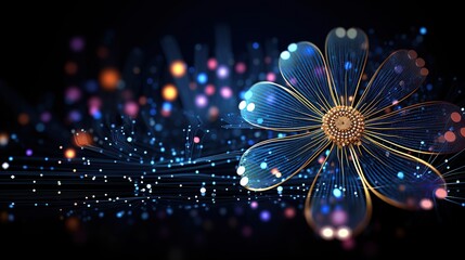 Futuristic cosmos flower with circuit big data technology. AI generated image - obrazy, fototapety, plakaty
