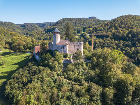 Aerial view of the Birseck Castle, Canton Solothum near Basel, Switzerland