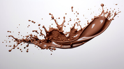 Chocolate yogurt close-up. Chocolate splash isolated on a white background. Abstract background.