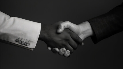 Handshake close up. Black and white illustration of the handshake of two businessmen. The concept of equality and mutual assistance.