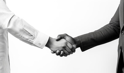 Handshake of business partners. Close up image of a firm handshake between two colleagues on a white background. Handshake business unity concept. - obrazy, fototapety, plakaty