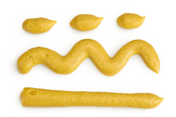 Mustard sauce isolated on white background. Top view. Flat lay