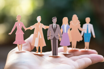 A person is shown holding a paper cutout of a group of people. Teamwork, collaboration, or the concept of a community. It is suitable for various projects and designs.