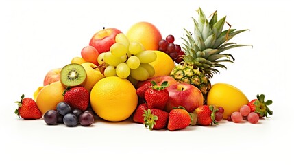 Naklejka na ściany i meble Fresh fruits isolated on white background. AI generated image