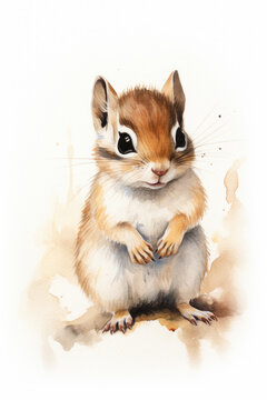 Cute chipmunk isolated on a white background watercolor style