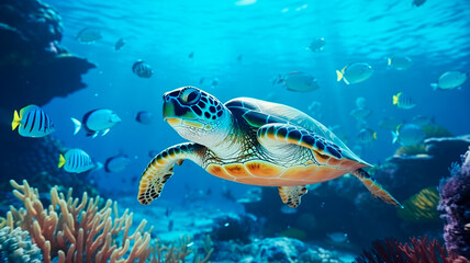 turtle in the sea. underwater view.