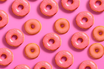 Wallpaper pattern of a cute doughnut, patternator, pink background. Food concept artwork
