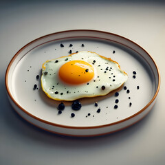 fry egg on a white plate with white plain background with small amount of black pepper garnished  on it  AI generated