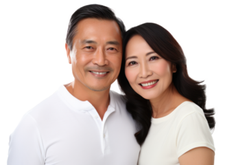Endearing Portrait of a Middle-Aged Filipino Couple, Sharing a Moment of Togetherness, Captured Against a Crisp and Neutral White Background.