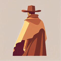 Typical Cowboy, Wild West Bandit in Traditional Stetson Hat and Shawl, Cowboy Flat Color Image,