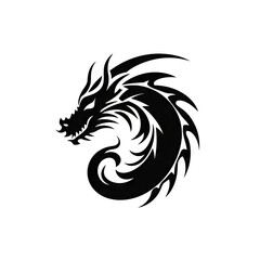 Obraz premium Dragon Icon, Chinese Draco Tattoo, Minimal Fantasy Dragon Isolated, New Year 2024 Symbol