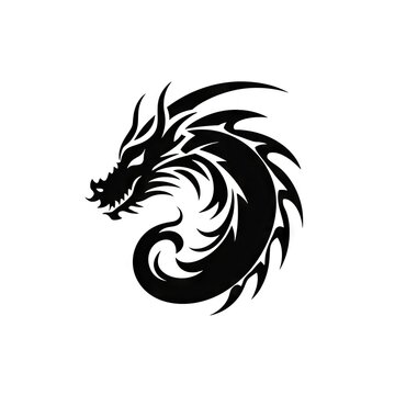 Dragon Icon, Chinese Draco Tattoo, Minimal Fantasy Dragon Isolated, New Year 2024 Symbol