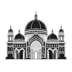 Obraz premium Italian Palace Icon Isolated, Ancient Church Silhouette, Italian Castle, Historical Architecture Minimal Design