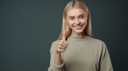 Beautiful young woman pointing up to copy space and smiling, happy, Pretty girl act like satisfied at the product, use for advertising, generative ai - obrazy, fototapety, plakaty