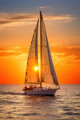 Photo sur Plexiglas Orange Sailing yacht at sunset
