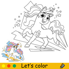 Cartoon cutie unicorn kids coloring book page vector