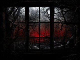 spooky scene of an window of a abandoned house. 
