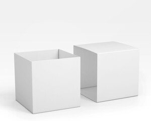 3D illustration. Square box mockup with lid isolated on white background