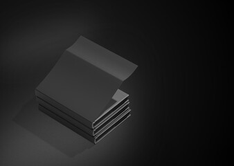 3D illustration. Hardcover book with dust jacket on black background