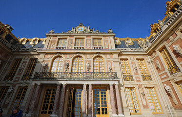 The front facade of 17th century royal palace of Versailles, France