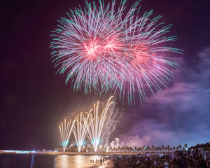 Malaga Fair Fireworks at Malagueta Beach, in Málaga, Spain. Fuegos artificiales en la playa de la Malagueta, en Málaga, España.