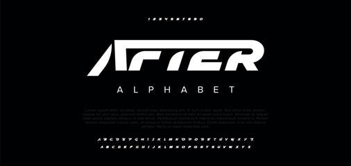 After Modern minimal abstract alphabet fonts. Typography technology, electronic, movie, digital, music, future, logo creative font. vector illustration - obrazy, fototapety, plakaty