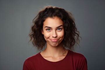 grimacing woman posing in a studio in front of the camera - obrazy, fototapety, plakaty
