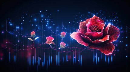 Futuristic red rose with circuit big data technology. AI generated image