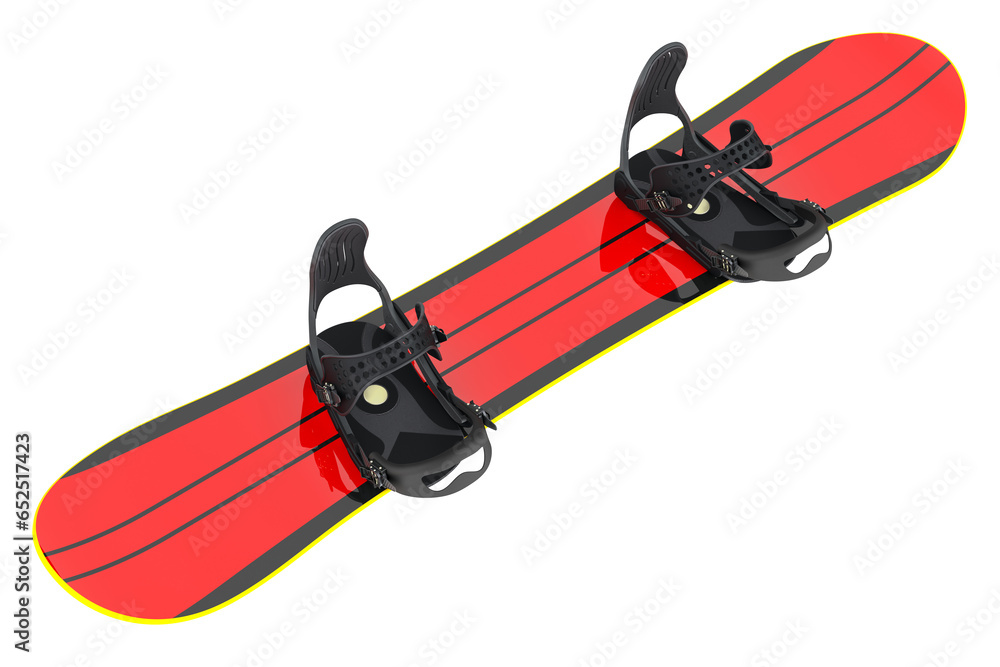 Poster snowboard with strap-in bindings, 3d rendering isolated on transparent background