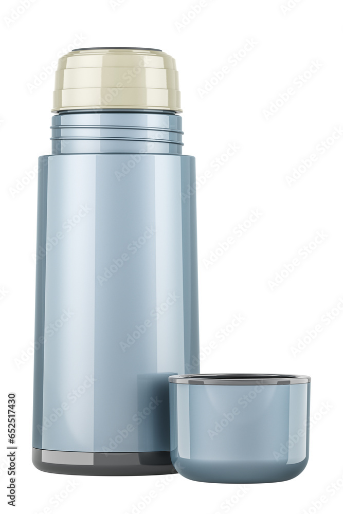 Poster thermos, vacuum flask. 3d rendering isolated on transparent background