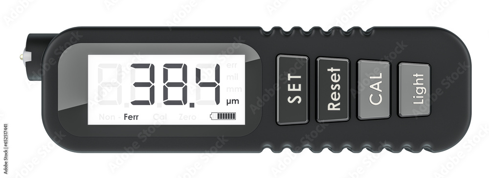 Poster coating thickness gauge, digital paint tester meter, 3d rendering isolated on transparent background