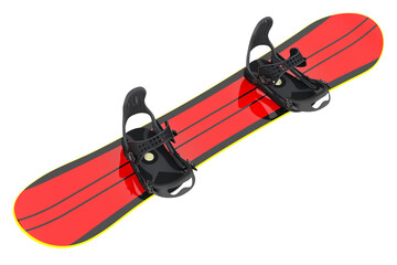 Snowboard with strap-in bindings, 3D rendering isolated on transparent background