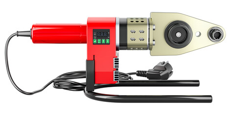 Soldering iron for plastic pipes, soldering station, automatic electric welding machine, 3D rendering isolated on transparent background