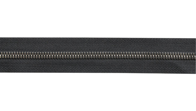 Black zipper of black cloth isolated on white background.