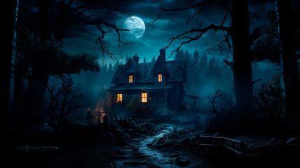 Fototapeta na wymiar spooky house with scary halloween night.