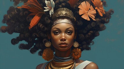a beauty in skin color, a girl with flowers in her hair - obrazy, fototapety, plakaty