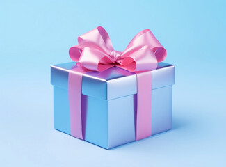 Christmas minimal concept gift box with ribbon bow on top, . With space for writing, copy writing