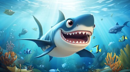 shark and fish in the sea ai generated