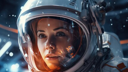 Young woman in a spacesuit - obrazy, fototapety, plakaty