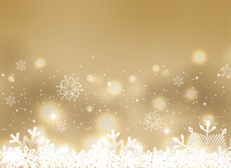 キラキラなゴールドの雪の結晶背景素材（クリスマス　フレーム　バナー　見出し　タイトル　エレガント） - obrazy, fototapety, plakaty