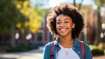 Portrait of a young university student outdoors