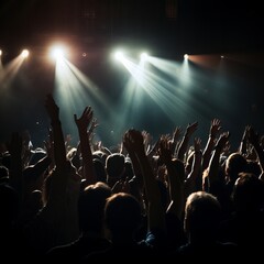 Fototapeta na wymiar Euphoric Crowd in Dim-Lit Concert Hall