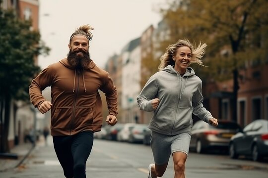 Couple Stretching Outdoors Running In The Morning