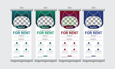 modern and trend interior house for sale roll up banner design template vector file