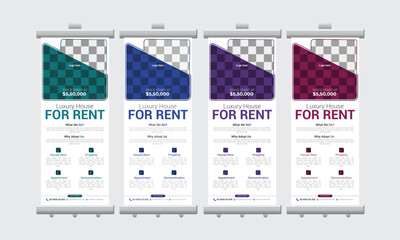 modern and trend real estate roll up or x banner design template vector file 