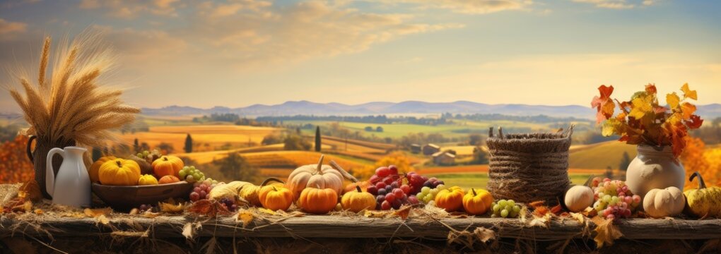autumn harvest time in the countryside with a full view Generative AI
