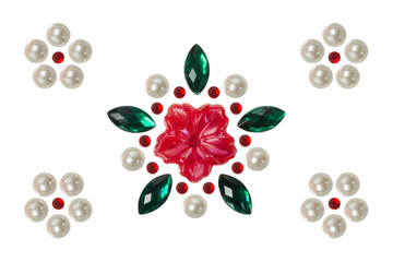 Decorative stickers: flower, leaves, pearls and rhinestones, greeting card. 