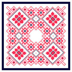 Square vector Pattern in Russian and Ukrainian style. Ornament. Print with ethnic, folk, traditional motifs. Can be used for wallpaper, textile, wrapping, fabric, home textile, tile, scarfe.